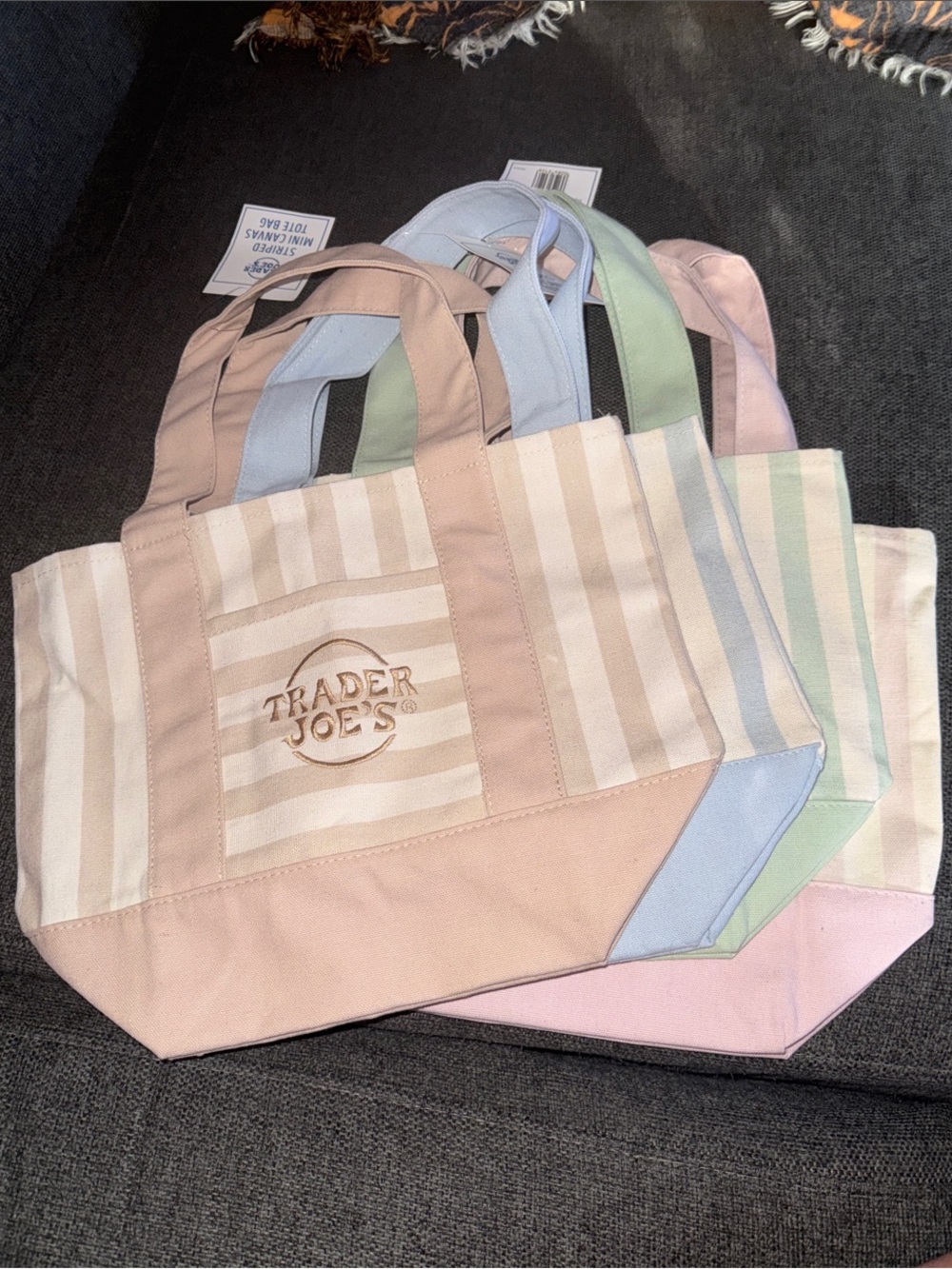 Trader Joe's Pastel Stripe Canvas Tote - Pink, blue, green, tan !
